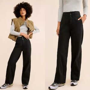 Anthropologie Pilcro The Seamed Flare Pants Black Wide Leg Womens Size 28